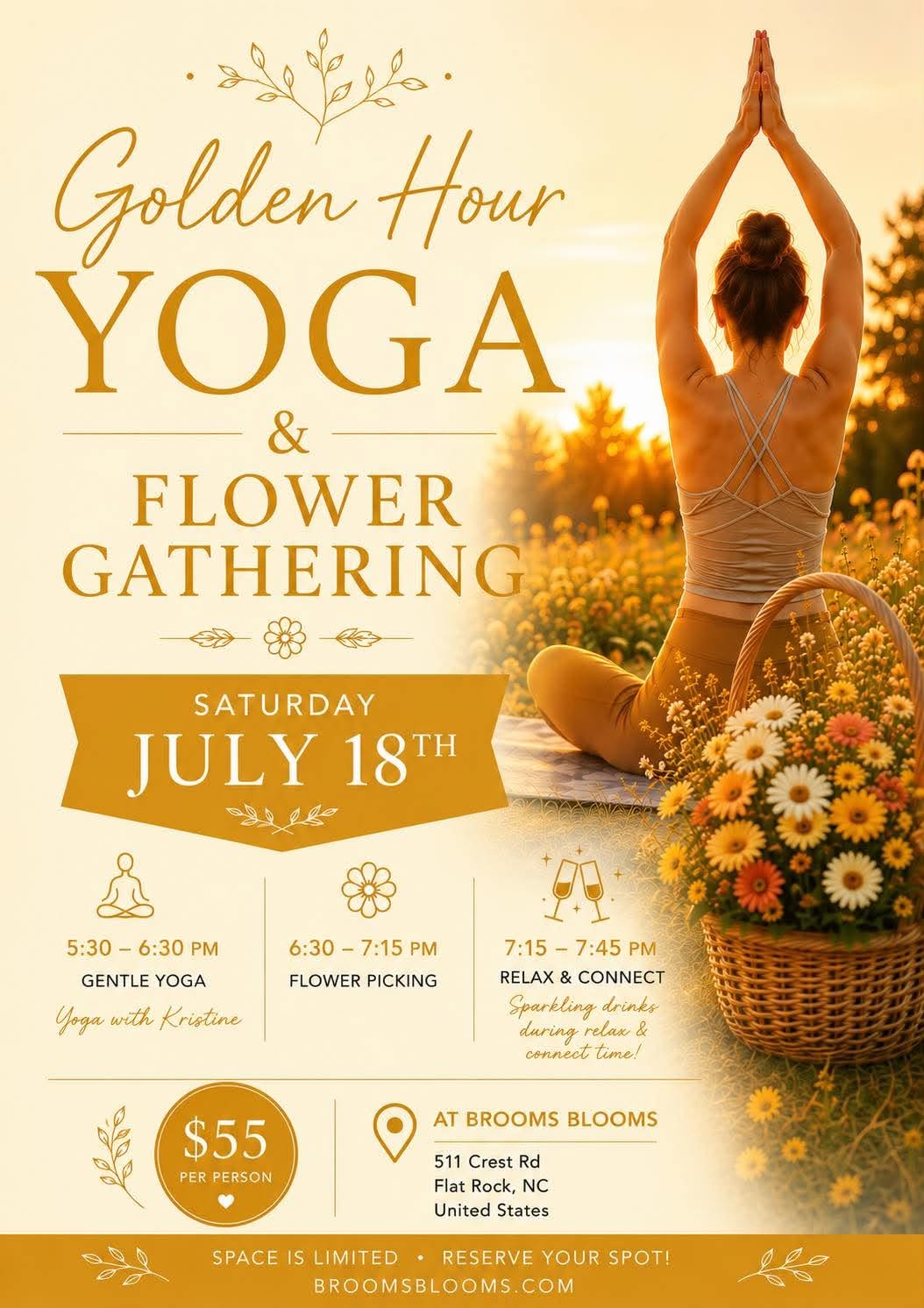 Golden Hour Yoga and Flower Gathering